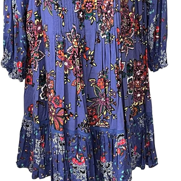 Anthropologie Diana Pintucked Tunic Dress Sz S Ruffled Hem Bubble Sleeve Floral - Picture 6 of 12